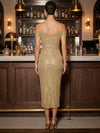 Sequins Sheath Off Shoulder Cocktail Dresses with Side Waist Ruched