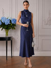 Satin A-Line High Neck Cocktail Dresses with Cowl Draped