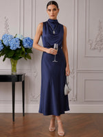 Satin A-Line High Neck Cocktail Dresses with Cowl Draped
