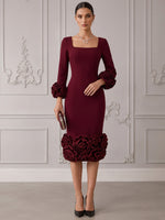 Jersey Sheath Square Neck Cocktail Dresses with 3D Flowers