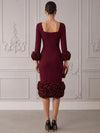 Jersey Sheath Square Neck Cocktail Dresses with 3D Flowers