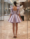 Satin A-Line Square Neck Cocktail Dresses with Oversized Bow