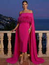 Jersey Sheath Off Shoulder Cocktail Dresses with Draped Side Sash