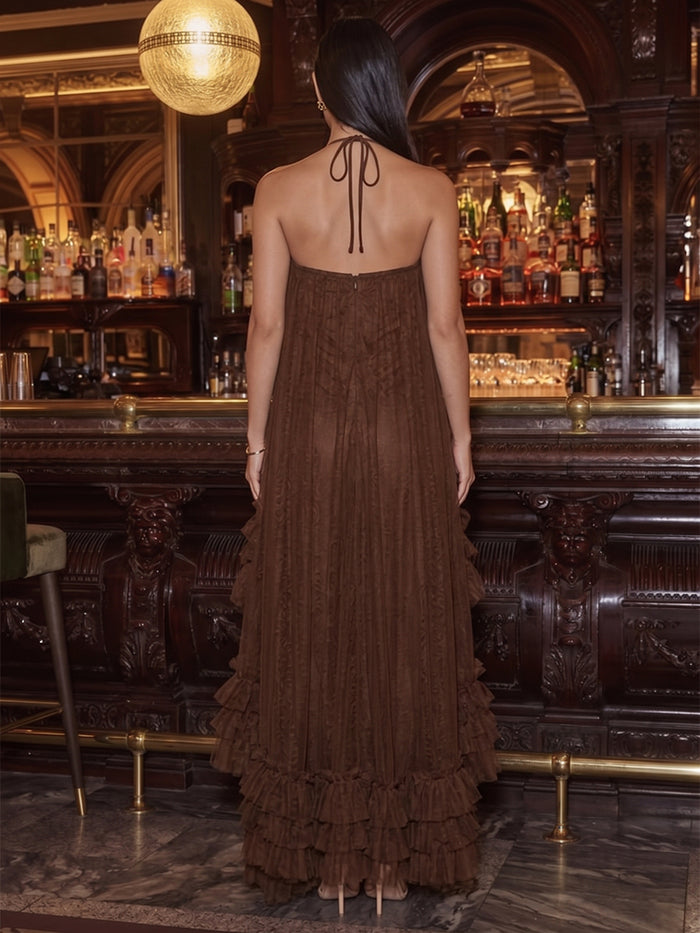 Chiffon A-Line Halter Cocktail Dresses with Tiered Ruffles