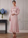 Satin A-Line Crew Neck Cocktail Dresses with Delicate Pleated