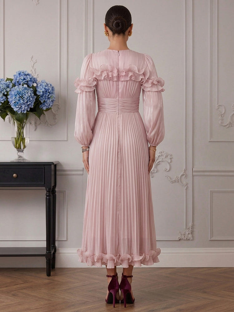 Satin A-Line Crew Neck Cocktail Dresses with Delicate Pleated