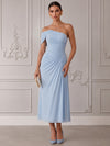 Chiffon A-Line Off Shoulder Cocktail Dresses with Side Waist Ruched