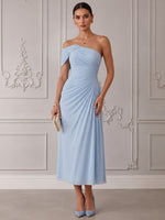 Chiffon A-Line Off Shoulder Cocktail Dresses with Side Waist Ruched