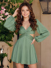 Satin A-Line V Neck Homecoming Dresses with Keyhole