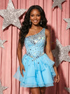 Tulle A-Line One Shoulder Homecoming Dresses with Rhinestone