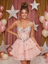 Chiffon A-Line Spaghetti Straps Homecoming Dresses with Rhinestone