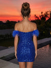 Sequin Bodycon Off Shoulder Homecoming Dresses with Feathers