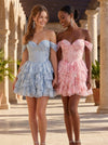 Chiffon A-Line Off Shoulder Homecoming Dresses with Floral Print