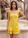 Cotton A-Line Square Neck Homecoming Dresses with Pom-Pom