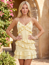 Satin Sheath Spaghetti Straps Homecoming Dresses with Ruffles