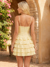 Satin Sheath Spaghetti Straps Homecoming Dresses with Ruffles
