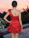 Satin Bodycon Strapless Homecoming Dresses with 3D Flowers