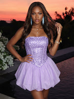 Sequin Ball Gown Strapless Homecoming Dresses with Corset Bodice