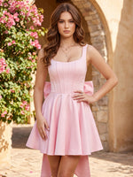 Satin A-Line Square Neck Homecoming Dresses with Bow