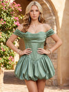 Satin Ball Gown Off Shoulder Homecoming Dresses with Pleated