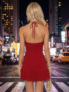 Chiffon A-Line Halter Homecoming Dresses with Polka Dot