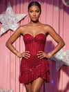 Laces Bodycon Strapless Homecoming Dresses with Asymmetrical Ruffle Hem
