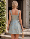 Jacquard A-Line Square Neck Homecoming Dresses with Floral