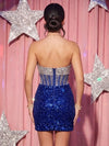 Sequin Bodycon Strapless Homecoming Dresses with All-Over Rhinestone