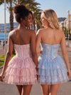 Tulle A-Line Strapless Homecoming Dresses with Floral Print