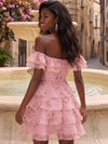 Chiffon A-Line Off Shoulder Homecoming Dresses with Floral Print
