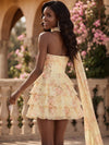 Chiffon A-Line Off Shoulder Homecoming Dresses with Floral Print
