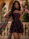 Chiffon A-Line Off Shoulder Homecoming Dresses with Floral Print