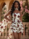 Chiffon A-Line Off Shoulder Homecoming Dresses with Floral Print