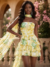 Chiffon A-Line Off Shoulder Homecoming Dresses with Floral Print
