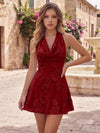 Chiffon A-Line Halter Homecoming Dresses with 3D Flowers