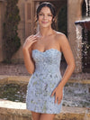Tulle Bodycon Strapless Homecoming Dresses with Scattered Tiny Crystal