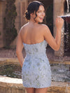Tulle Bodycon Strapless Homecoming Dresses with Scattered Tiny Crystal
