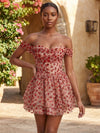 Tulle A-Line Off Shoulder Homecoming Dresses with 3D Red Heart Applique