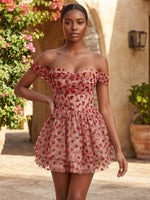 Tulle A-Line Off Shoulder Homecoming Dresses with 3D Red Heart Applique