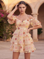 Tulle A-Line Off Shoulder Homecoming Dresses with 3D Flowers