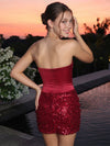 Sequin Bodycon Strapless Homecoming Dresses with Corset Bodice