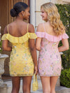 Mesh Sheath Off Shoulder Homecoming Dresses with Sequin Embroidery