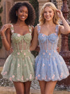 Tulle A-Line Sweetheart Homecoming Dresses with Floral Embroidery