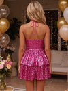Sequin A-Line Halter Homecoming Dresses with Tiered Ruffle