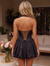 Satin Ball Gown Halter Homecoming Dresses with Pleated