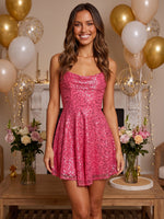 Tulle A-Line Spaghetti Straps Homecoming Dresses with Sequin