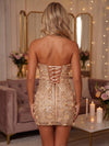Tulle Sheath Strapless Homecoming Dresses with Sequin Embroidery
