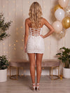 Sequin Bodycon Strapless Homecoming Dresses with Draped Glitter Side Sash