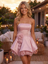 Satin A-Line Strapless Homecoming Dresses with 3D Flowers