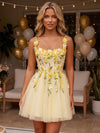 A-Line Spaghetti Straps Homecoming Dresses with 3D Flowers